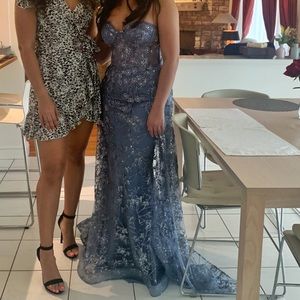 Light blue/silver gown with attached over skirt